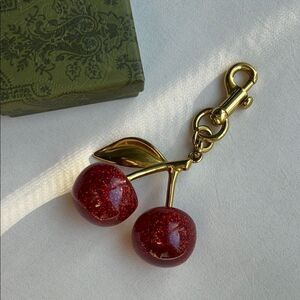 Cherry bag Charm in Gold and Red